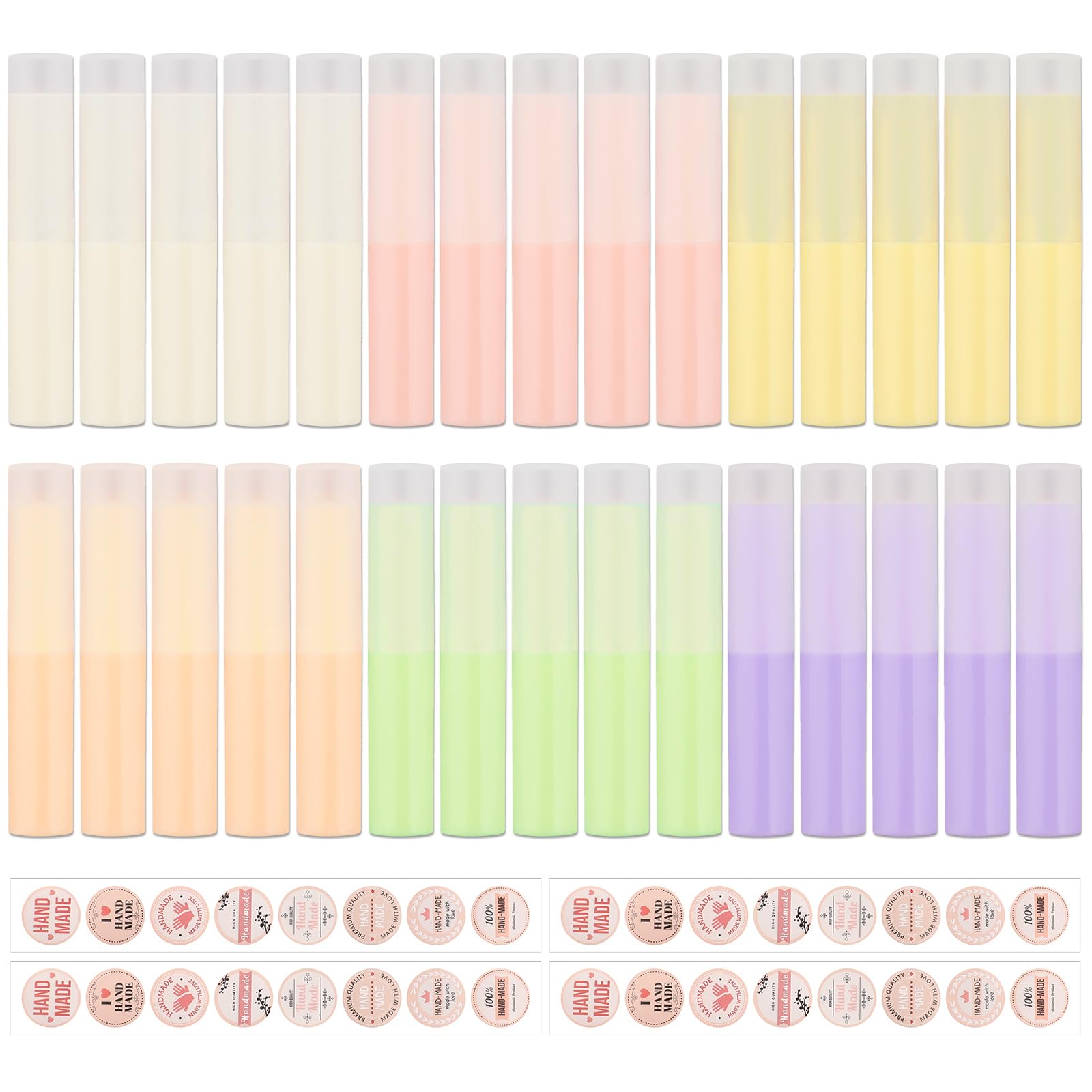 30Pcs 0.14oz Twist up Lip Balm Tubes, Colorful Rotatable Empty Lip Balms Containers, Plastic Refillable Lip Balm Bottles With Stickers for DIY