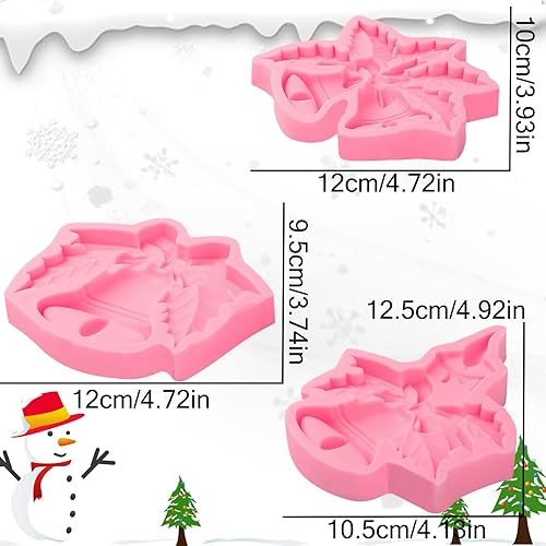 Miniatura 3 de Lujosos moldes grandes para fondant de campanas de Navidad, 3 piezas, hojas de acebo adornadas para decoración de pasteles, molde de silicona,