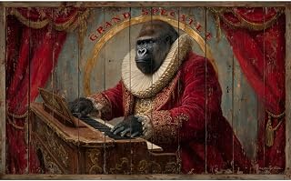 Personalized Custom Wooden Wall Art - Whimsical Vintage Gorilla Playing Piano Oil Painting Style - UV Printed Solid Wood Sign for Music Room, Studio, Living Room Decor(Style D)