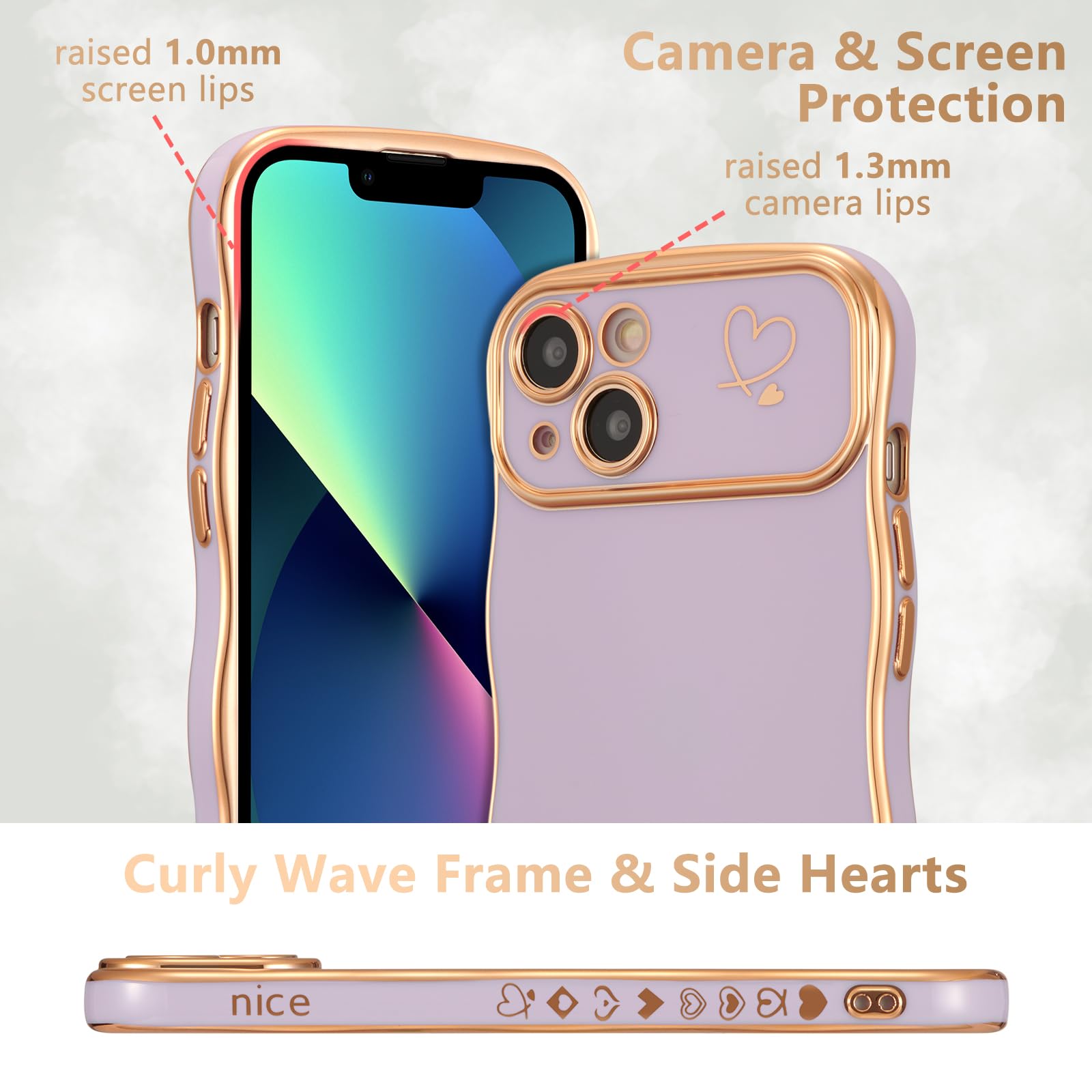 ZTOFERA IPhone 14 Plus Hülle Für Frauen – Weiches Silikon Mit Herz-Muster & Goldenem Rand