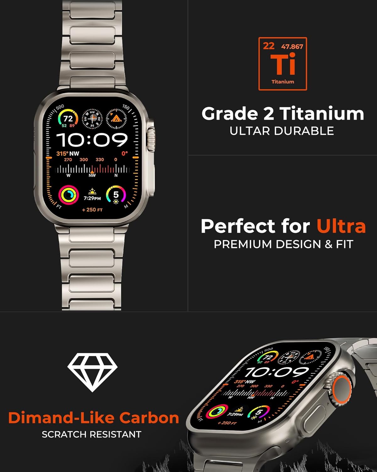 KU XIU Pure Titanium Watch Band for Apple Watch Ultra 3/Ultra 2/Ultra & Series 42-49mm, Adjustable Magnetic iWatch Metal Band, Premium Color Matching, Men's Smartwatch Replacement Band, Titanium