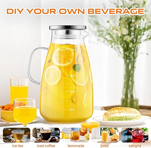 Miniatura 6 de Jarra de vidrio de 1 galón de 128 onzas, jarra de agua con tapa y boquilla, jarra de vidrio para bebidas calientes/frías, jarra de agua para té
