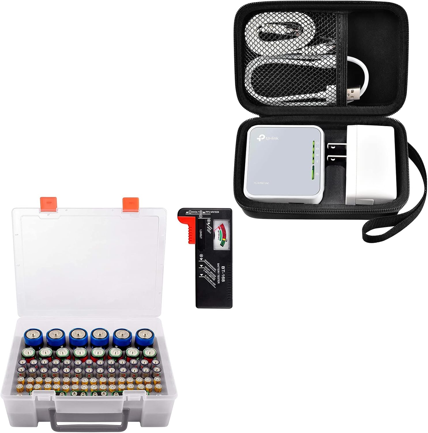 Battery Organizer Storage Box, Garage Storage Containers Case Holder + Case Compatible with TP-Link AC750 Wireless Portable for Nano Travel Router