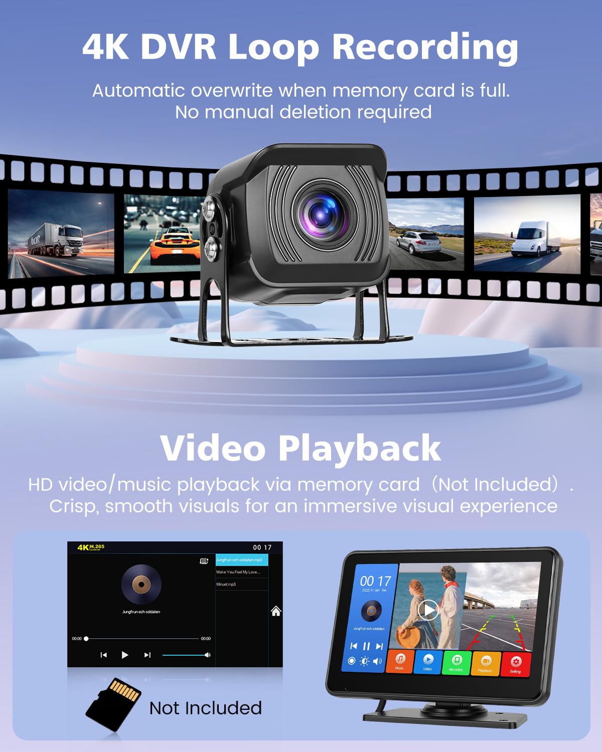 Hikity 4K DVR 7" IPS zestaw monitora podwójna kamera tylna 9-32 V | Night Vision Kamera IP68 Wodoodporna Tylna Kamera Android Obsada Do Kempingu Samochodu Caravan Truck 9-32V
