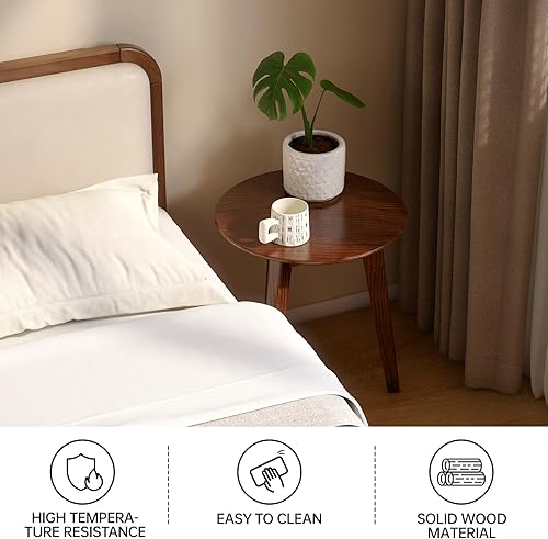 Miniatura 3 de Mesa auxiliar redonda 100% roble macizo, mesa pequeña con marco estable, mesa auxiliar redonda, mesa auxiliar pequeña para sala de estar,