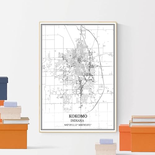 Miniatura 4 de TANOKCRS Kokomo Indiana USA America - Póster de pared con diseño de mapa de Indiana, Estados Unidos, sin marco, moderno, en blanco y negro, regalo
