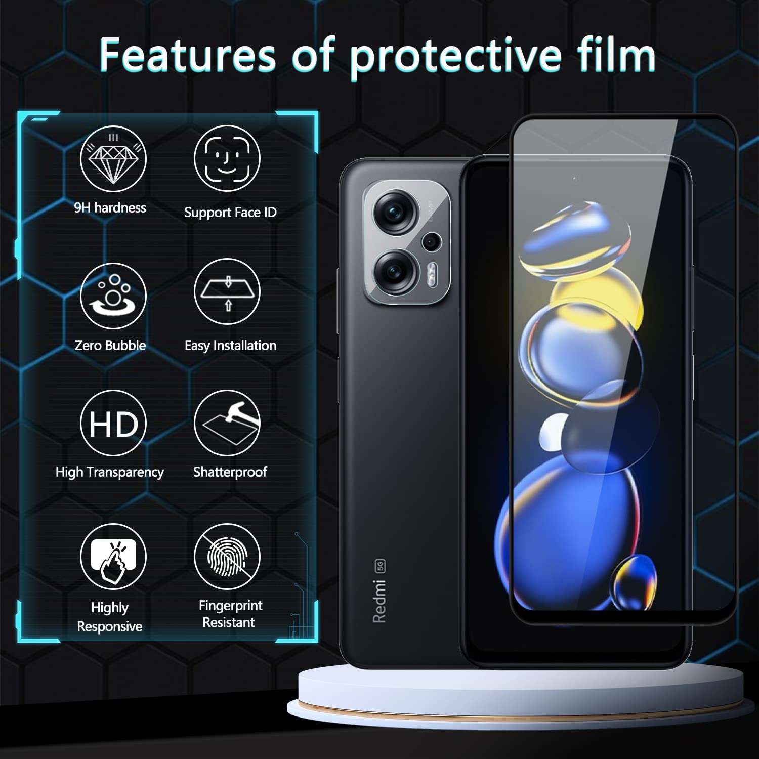 Pellicola temperata 9H 0.3 mm per Xiaomi Redmi Note 9 Pro / 9S / Note 10 Pro Max / 11T 5G / 11T Pro 5G