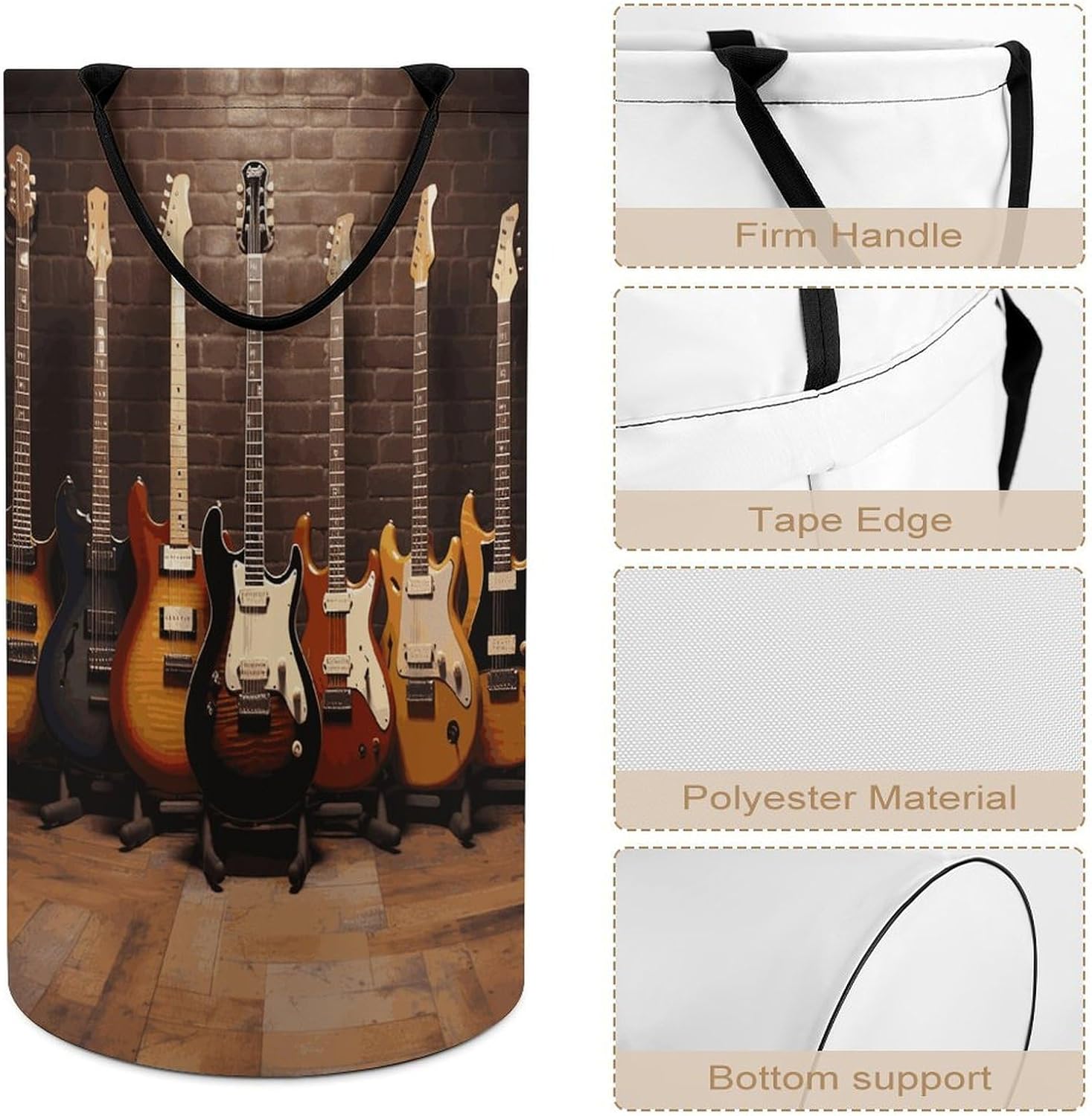 Guitar Collection Laundry Hamper Large Capacity 15.7x27.2 Inch, Collapsible Dirty Clothes Basket with Handles, Foldable Storage Bin Laundry Basket for Bedroom Bathroom Dorm