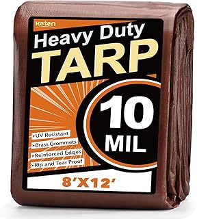 Keten Tarps Heavy Duty Waterproof 8x12Ft, 10 Mil Thick Multipurpose Poly Tarp Tear & Fade Resistant, UV Blocking, Outdoor Tarp with Reinforced Grommets for Roof, Camping, Patio, Pool (Brown/Silver)
