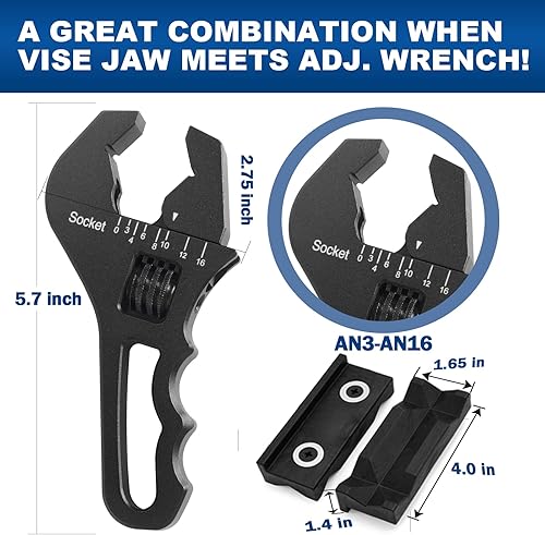 Miniatura 8 de AN Fittings - Llave AN ajustable de aluminio para accesorios de extremo de manguera 3AN-16AN, pequeña roja (con almohadillas de mordazas de tornillo