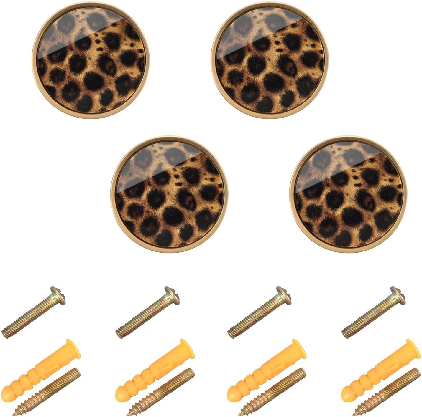 4 Pack Leopard Skin Print Cabinet Knobs Round 1-1/4 Inch (32 mm) Dresser Drawer Pulls Kitchen Cabinet Hardware Handles Knobs for Dresser Kitchen Drawer