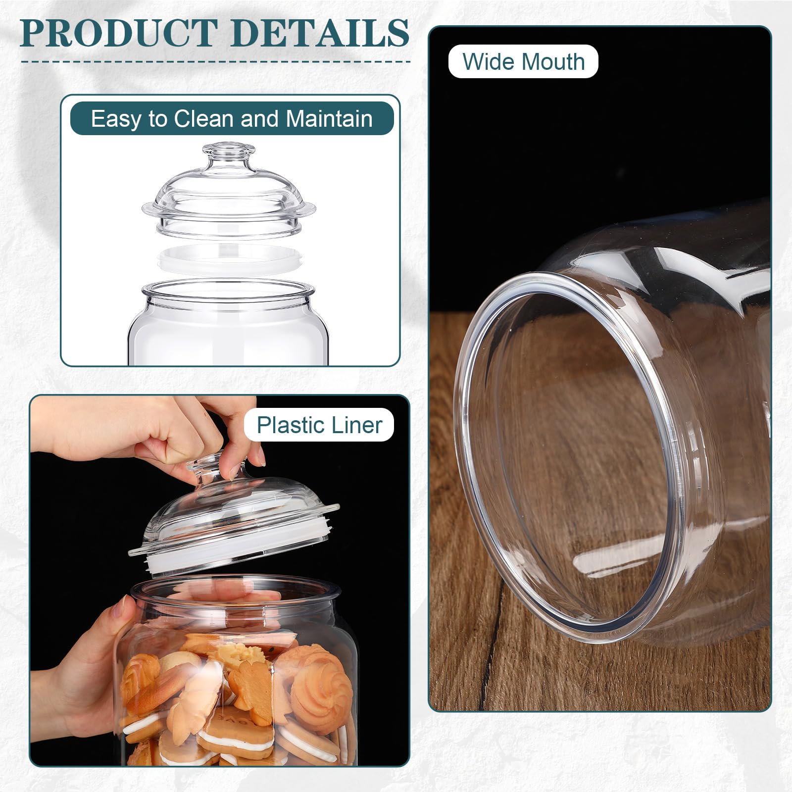 Nuogo 2 Pcs 1 Gallon Candy & Cookie Jar Plastic Jars with Lids 128 oz Decorative Apothecary Jars Candy Buffet Containers Clear Airtight Food Storage Canister Home Decor Centerpiece for Cereal Kitchen