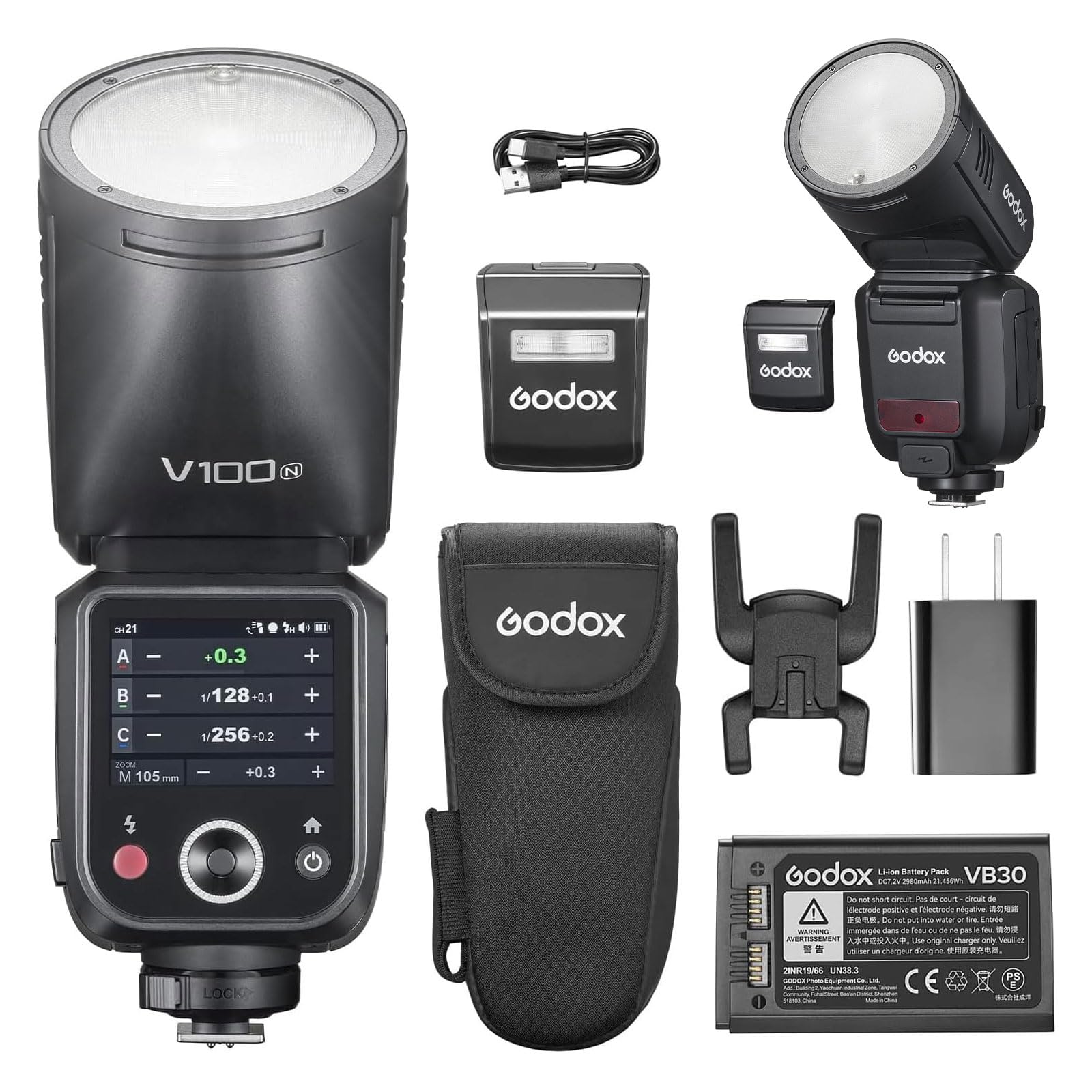 Godox V100N Flash TTL Speedlite 100Ws Testa Rotonda Flash per Nikon Fotocamera (V100-N)