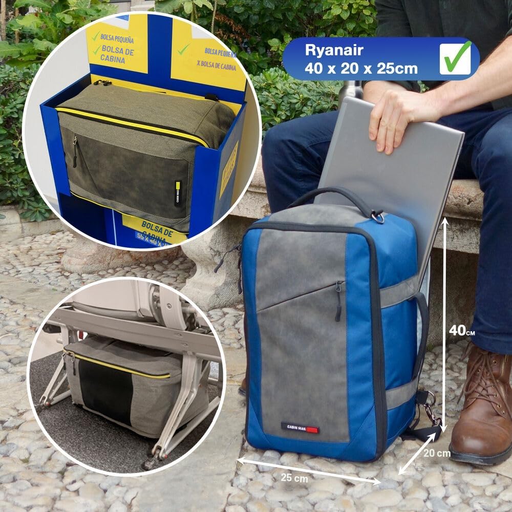 Cabin Max Mochila Viaje Cabina Avion 40x20x25, Mochilas, Mochila Cabina, Mochilas Viaje Avion, 20L Para Equipaje Mano Ryanair - Compatibilidad Multiaerolínea - Easyjet, Wizz Air, Vueling, Volotea