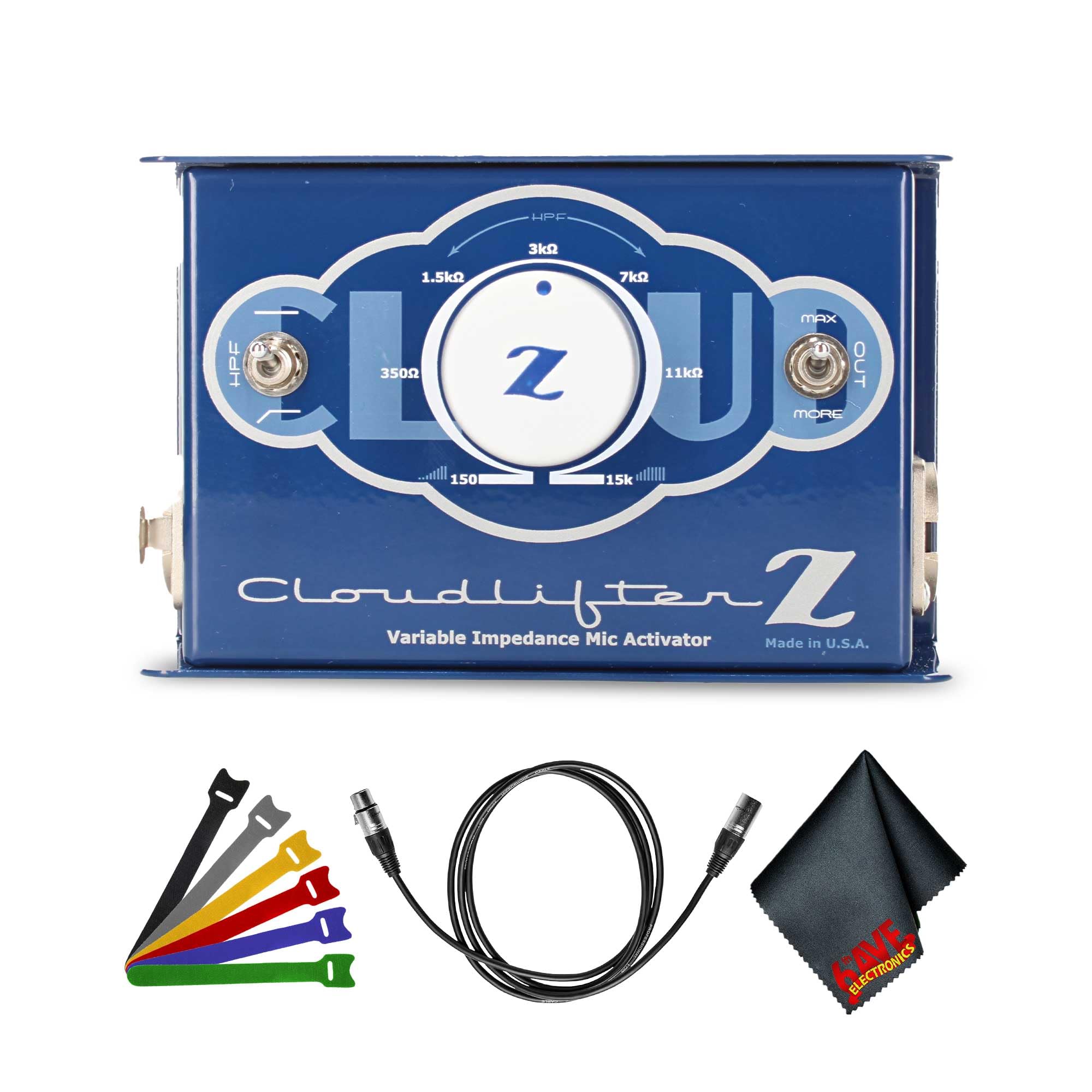 Cloud Microphones Cloudlifter CL-Z - Vari-Z Mic Activator - Ultra-Clean Microphone Preamp Gain Variable Impedance Control + XLR Cable + 6Ave Microfiber Cleaning Cloth + More