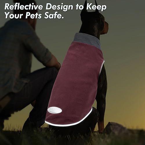 Miniatura 5 de cyeollo Paquete de 2 suéteres elásticos de forro polar para perro, chaqueta de invierno para perro con rayas reflectantes, suéteres para perros