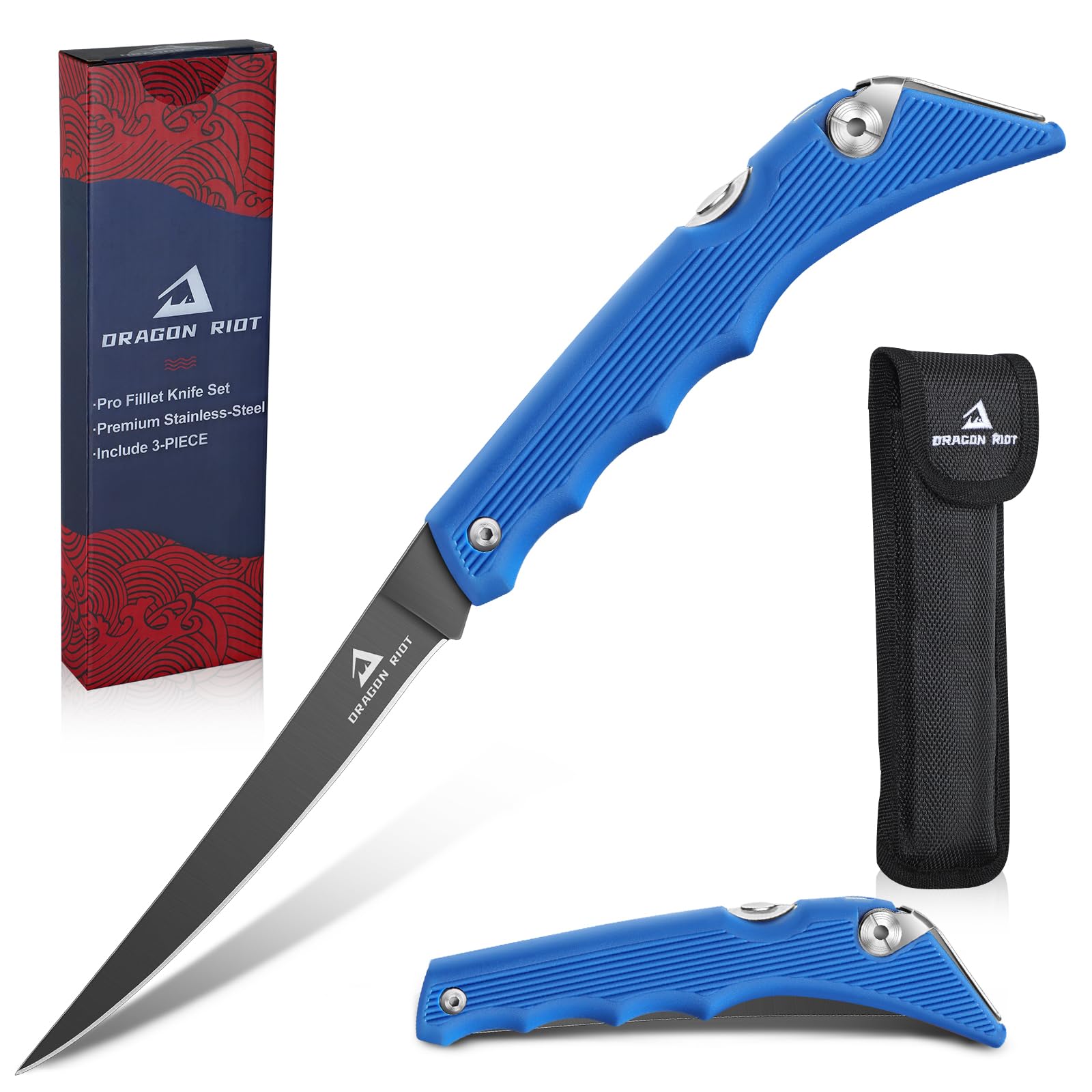DRAGON RIOT Folding Fillet Knife for Fishing Camping Hunting, Boning Knife for Meat Cutting and Carving with a Easy Carrying Bag