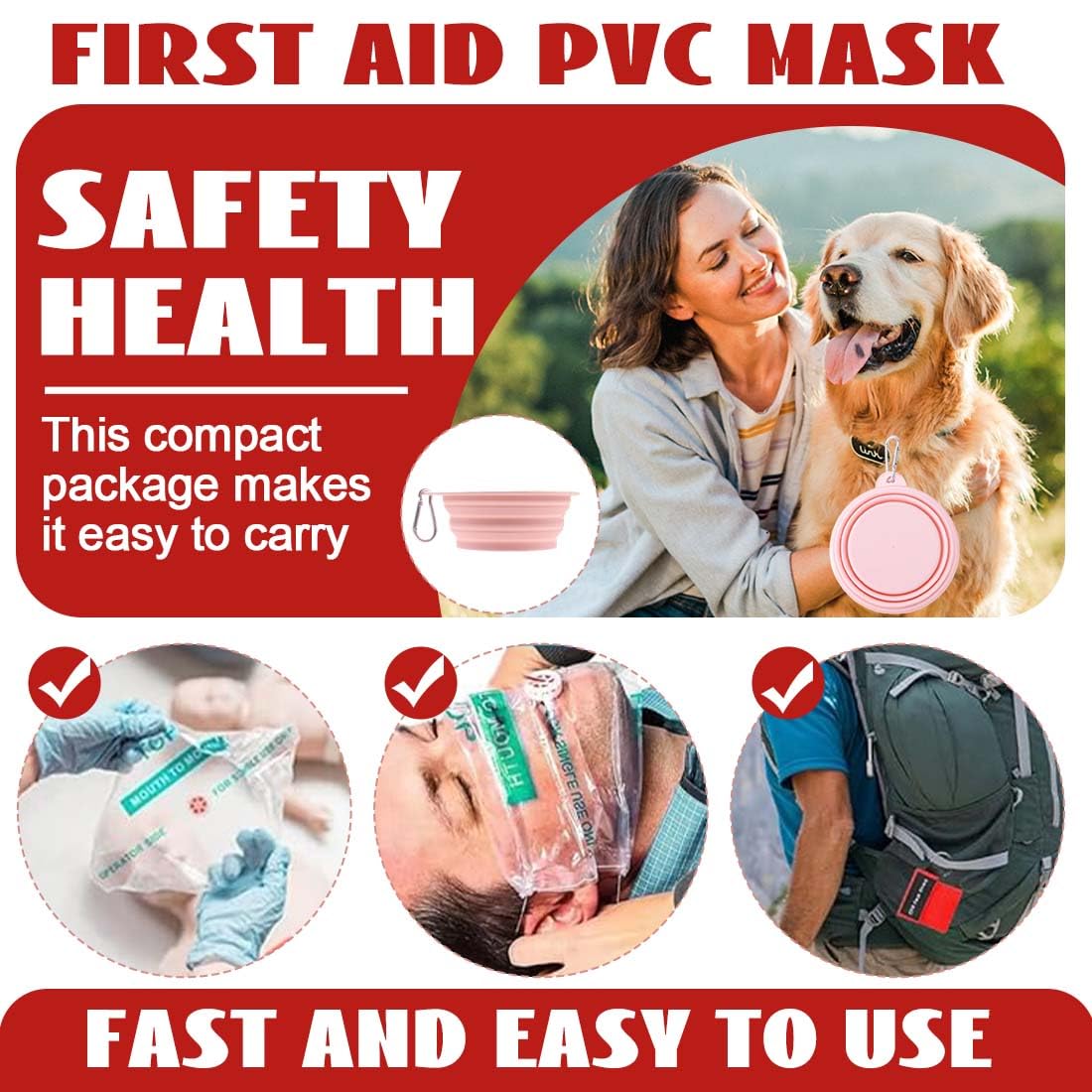 Pocket Mask 10 Pezzi Primo Soccorso Mascherina Respirazione Bocca A Bocca 5X5.5 Cm Rosso
