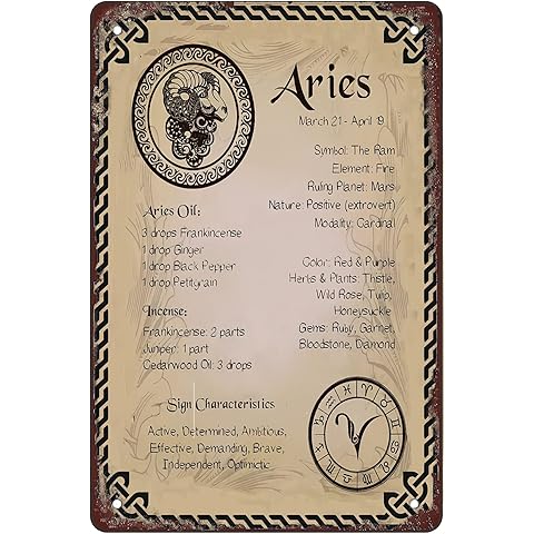 Retro Funny Metal Sign aries twelve constellations knowledge outdoor Home Wall Decoration (Aluminum) 12 x 8 inches