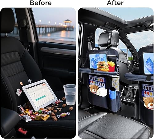 Miniatura 5 de Organizador de coche para asiento trasero (paquete de 2), 9 bolsillos de almacenamiento, organizador de automóvil con soporte para tableta,