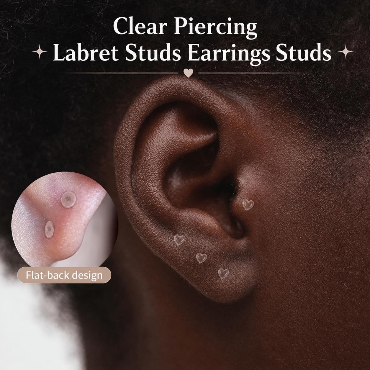 20PCS 16G Clear Push-In Nose Studs for Work, Bioflex Nose Piercing Retainers, Hypoallergenic Plastic Labret Stud Earrings, Invisible Nose Rings for Surgery Sports School, 5 Styles, 6mm & 8mm