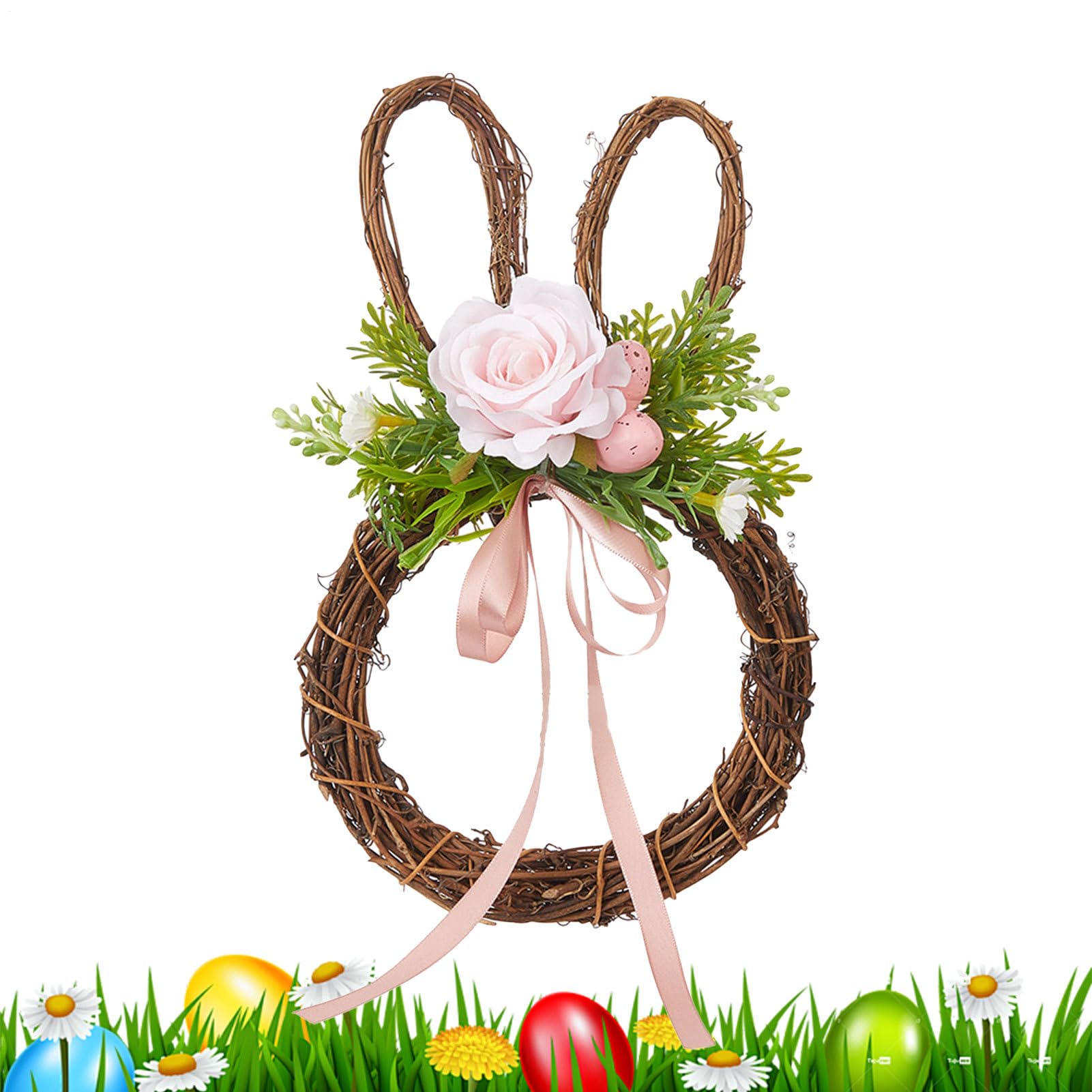 Corona de Pascua para puerta con decoración de conejo