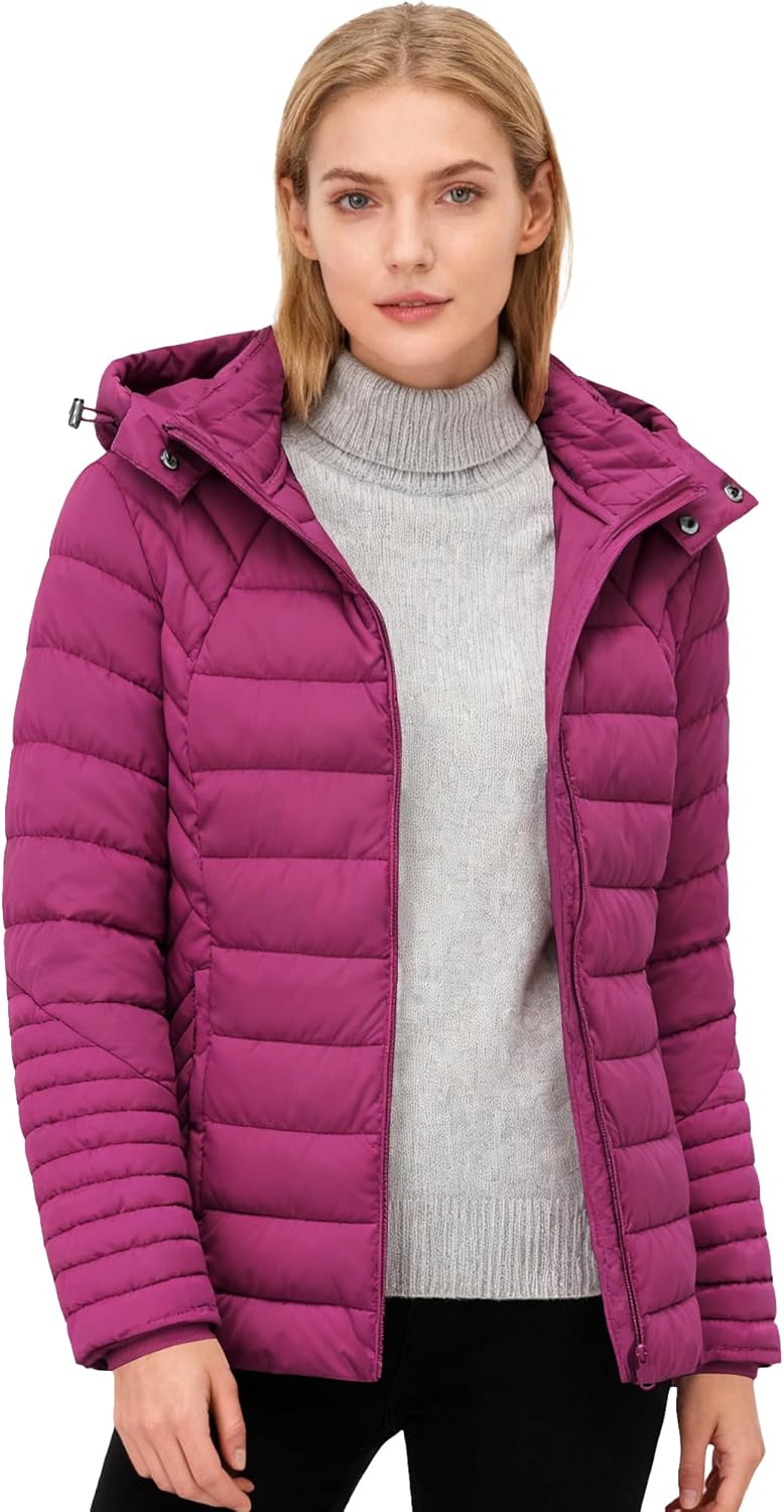 Women's Quilted Down Coat | Lightweight, Windproof, Waterproof, Detachable Hood, Warm for Winter Travel - Image 3