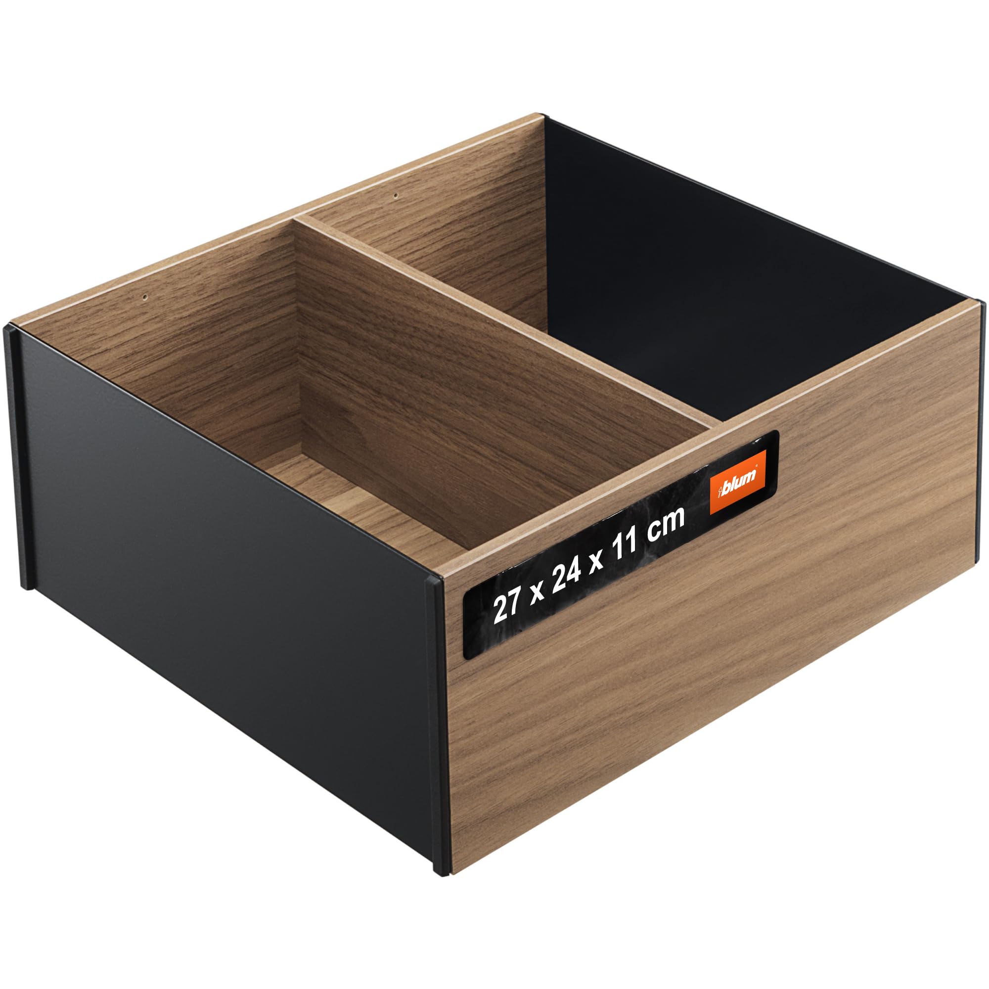 blum AMBIA-LINE organizer szuflady w premium dekorze drewna | idealny kuchnia, łazienka, garderoba | użycie modułowe i pewne trzymanie dzięki nóżkom antypoślizgowym | 27×24×11 cm | Orzech Tennessee