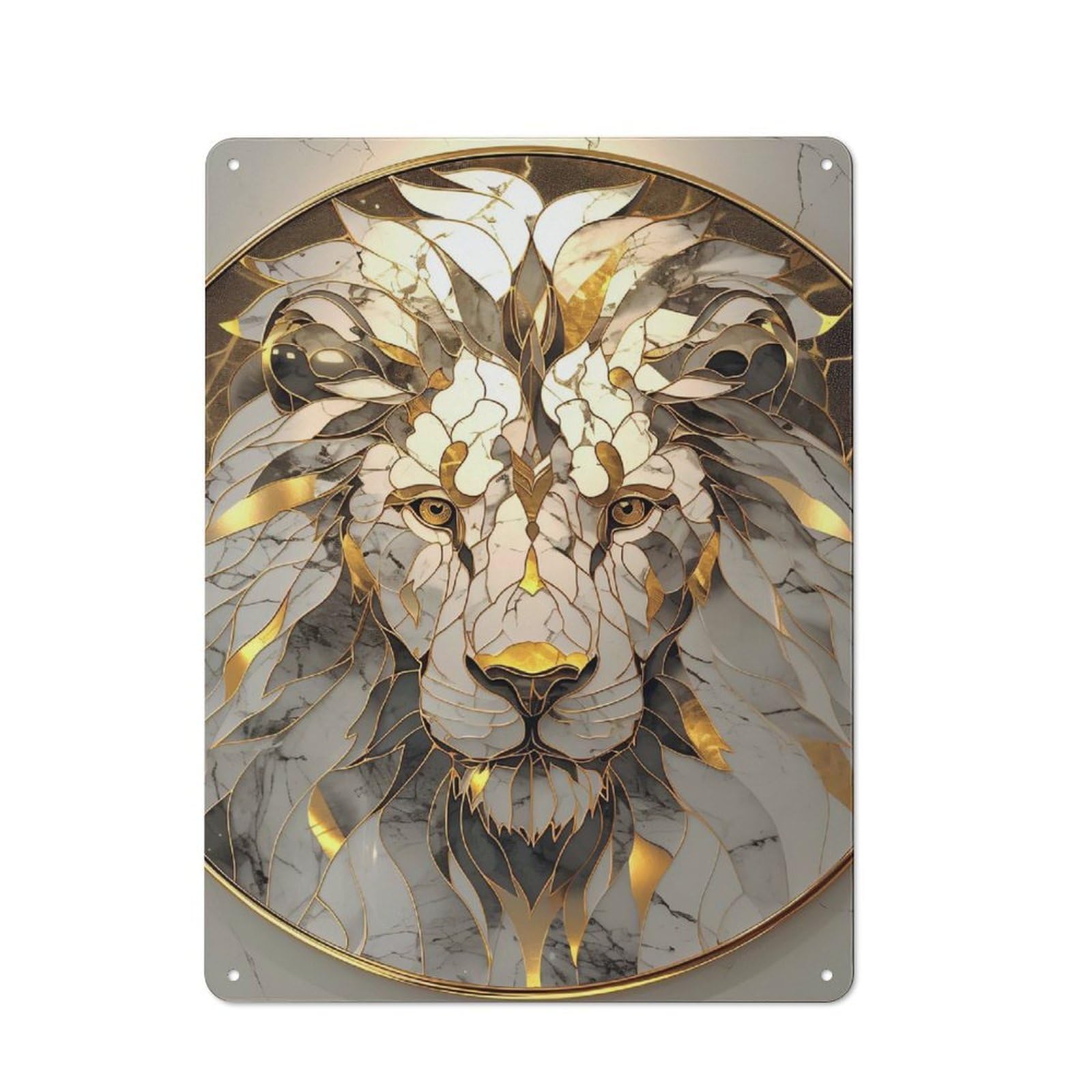 Junmoney Style-23 Retro Retro Metal Sign 40X30cm Featuring Lion Marble And Gold Art, Garage Wall Decor For Garage, Hobby Room, Office Or Man Cave