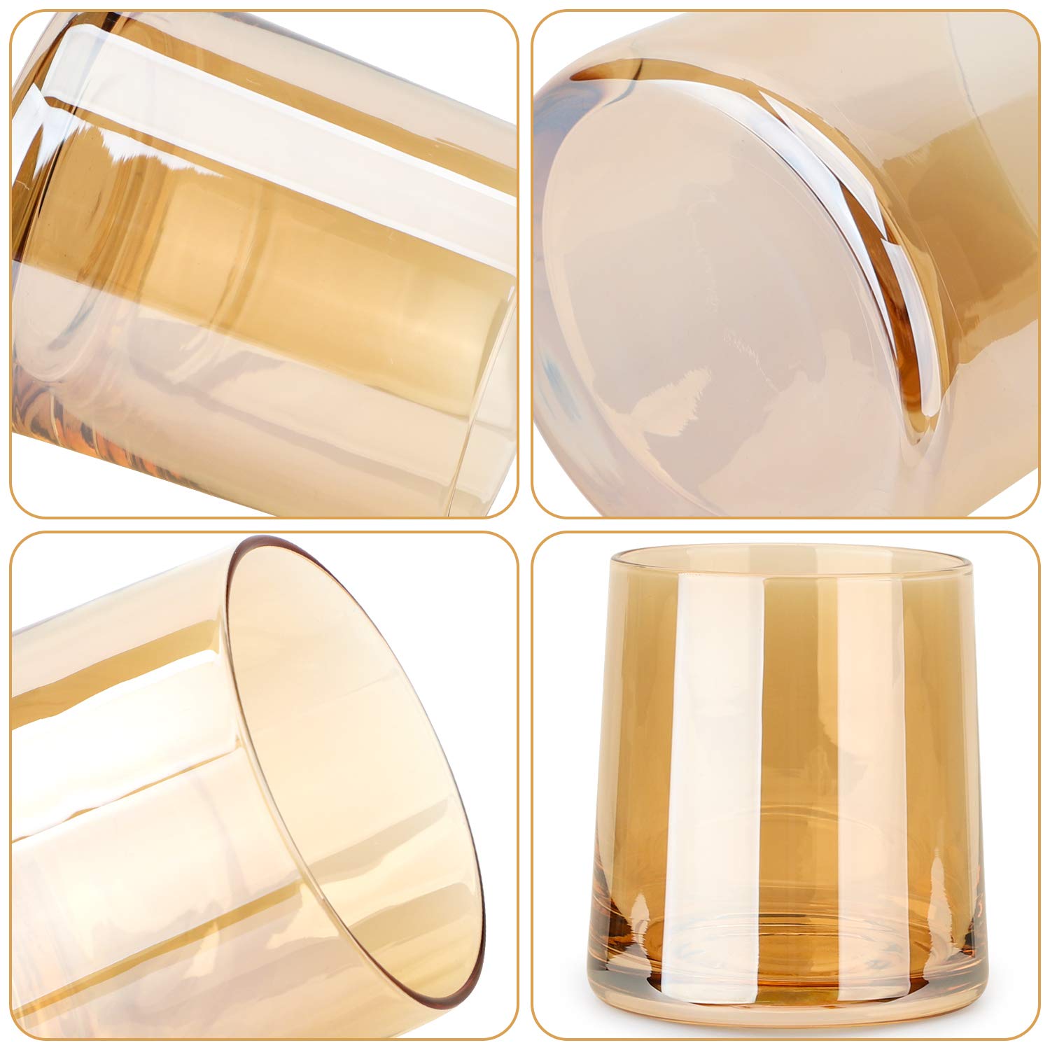 Beasea - Juego de 4 vasos de whisky de 255 ml, diseño de whisky, color ámbar