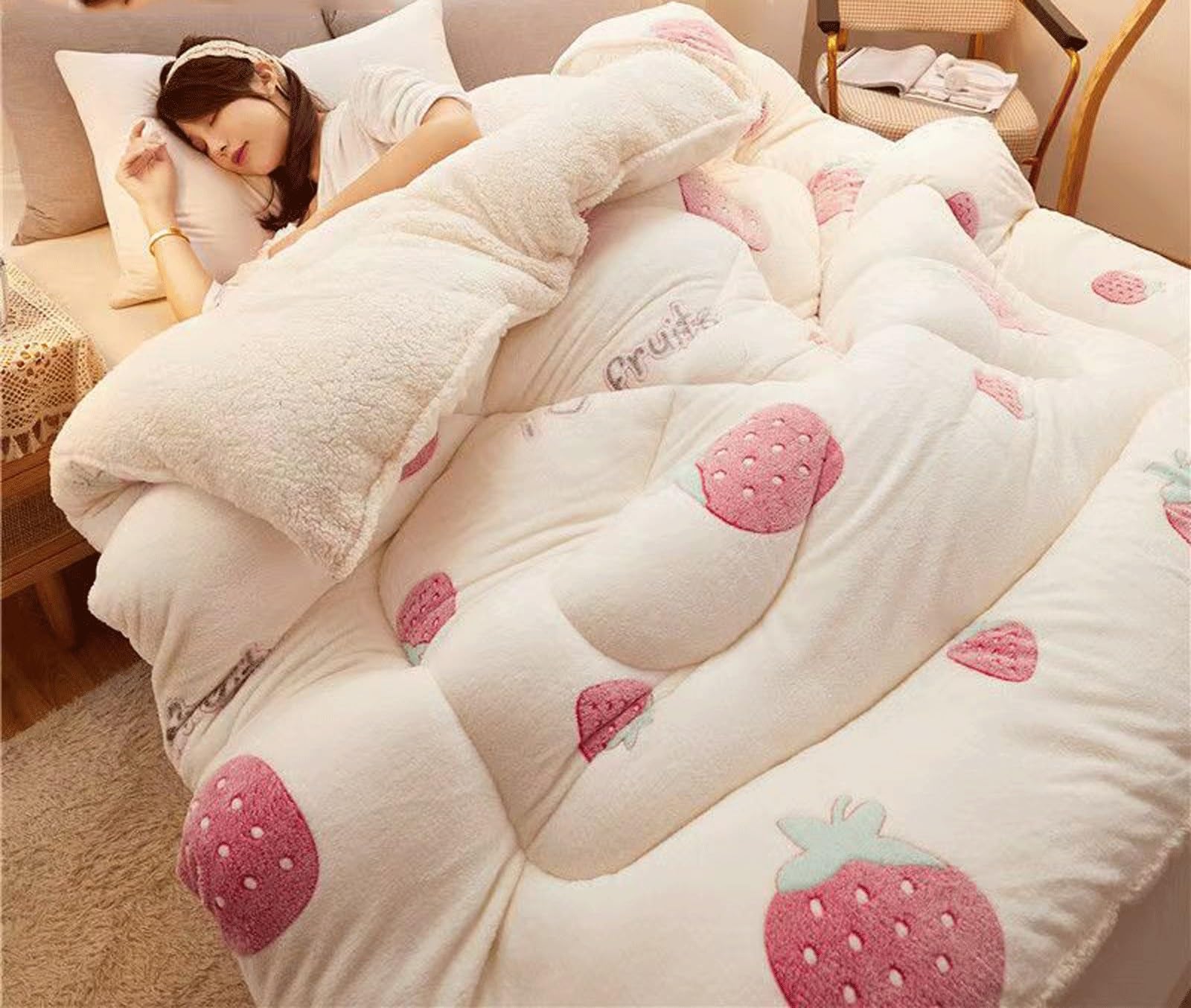 Super Warm Lamb Quilt Winter Blanket，Flannel Fleece/Double Fabrics, Thicken Breathable Warmth Fluffy(Color7,200x230cm(4kg))