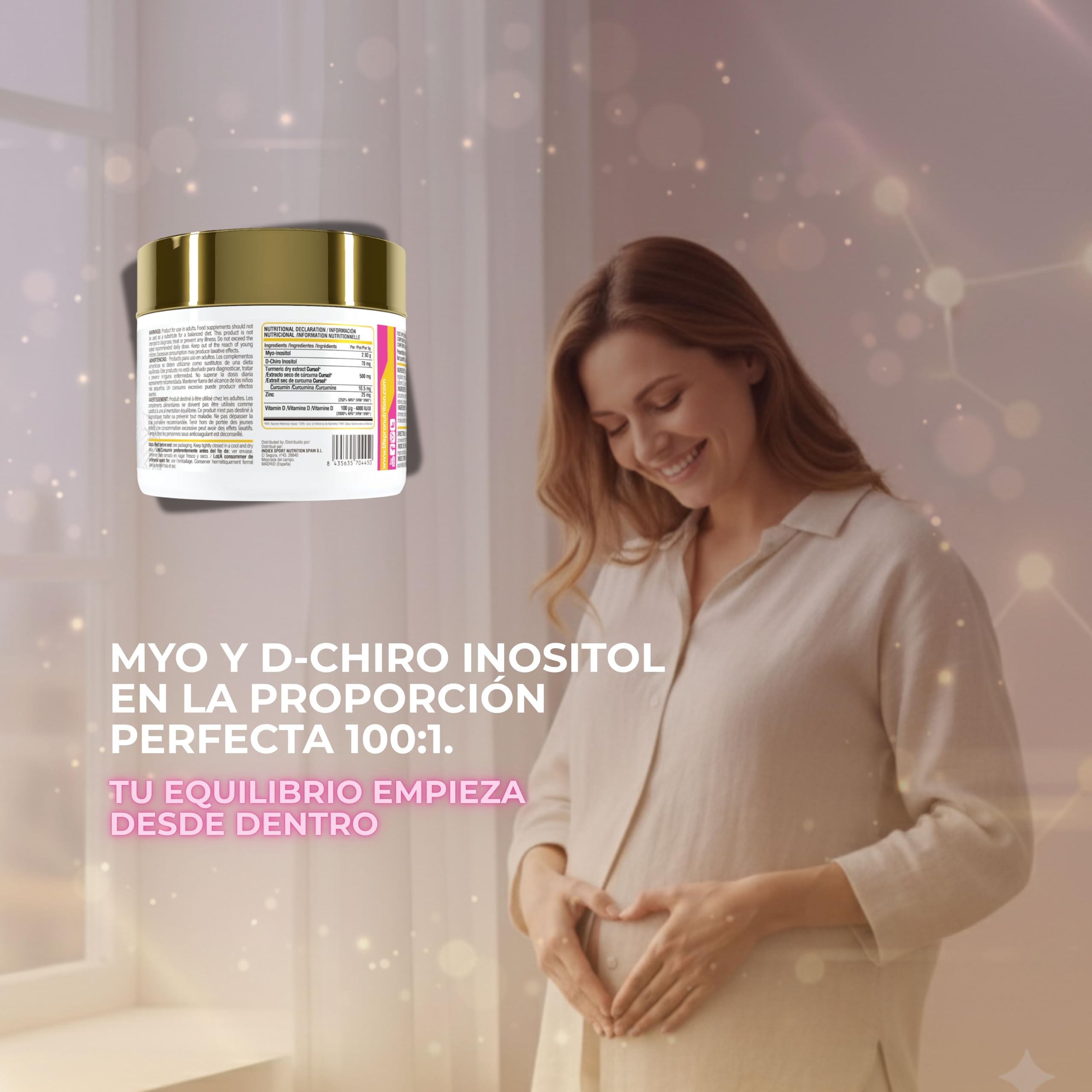 Inositol Myo & D-Chiro 3000mg – OvaPro Woman en Polvo con Vitamina D3, Zinc y Curcuma Cursol®, Equilibrio Hormonal Natural, Energía y Bienestar Femenino, Fórmula Suave para el Organismo (Sin sabor)