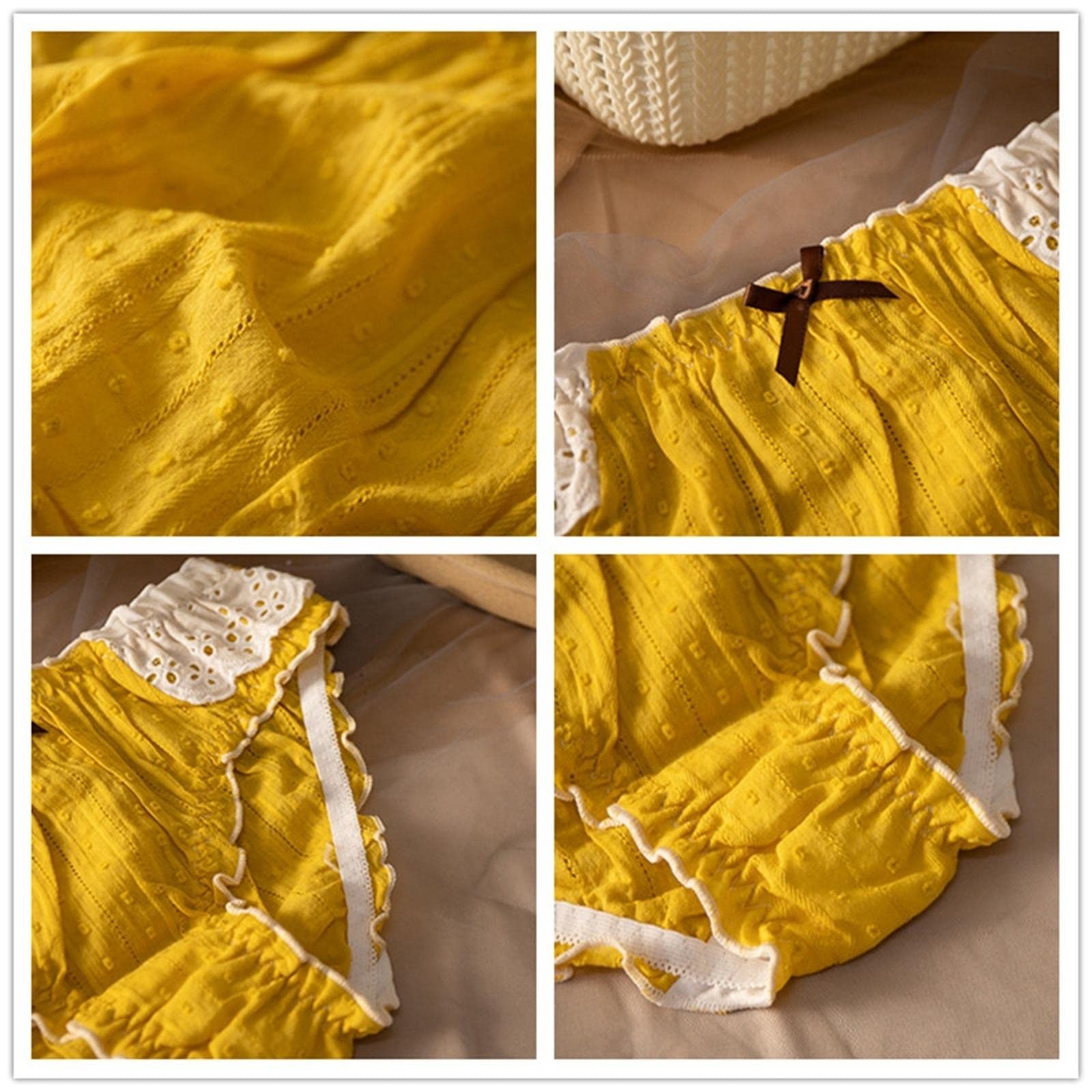 Slip Donna 3 Pacchi Signore Bowknot Puro Cotone Sexy in Pizzo-White,L 45-55Kg