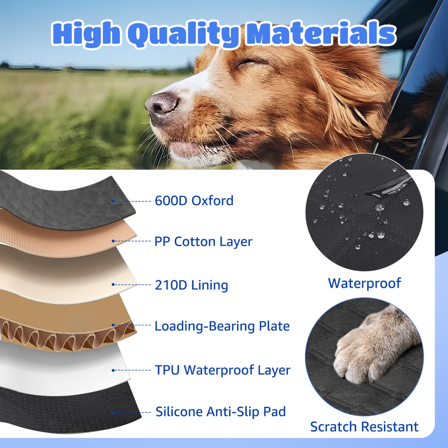Nobleza - Extensor Asiento Perro 164x131cm con Parte Inferior Dura Removable, Funda Coche Perro Impermeable con Ventana Malla, 2 Bolsillos Grandes, Hamaca Coche, Negro
