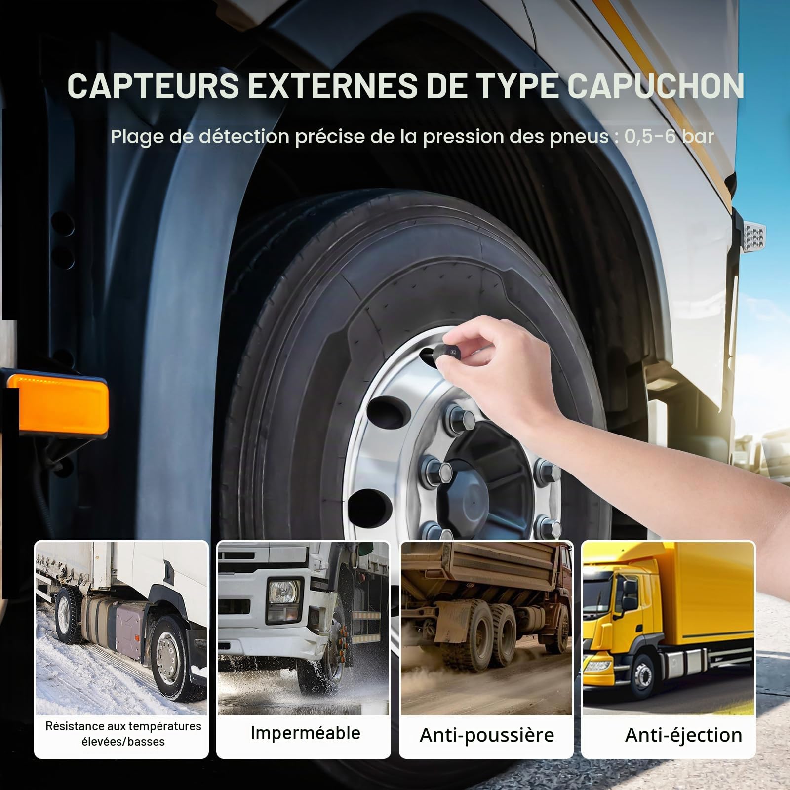 VEVOR TPMS avec 6 Capteurs, Système de Surveillance de la Pression des Pneus 0,5-8 Bars, Système d'Alarme de Voiture sans Fil Universel, Affichage en Temps Réel, 5 Modes d'Alarme, avec Charge Solaire