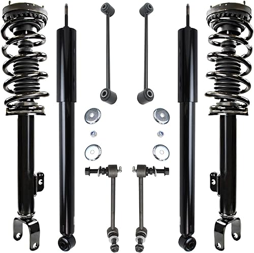 Detroit Axle - Puntales delanteros RWD con muelle helicoidal + amortiguadores traseros + barras estabilizadoras de repuesto para Dodge Charger