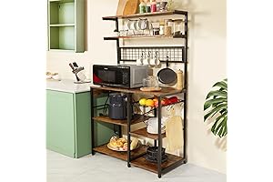 Bakers Rack with Power Outlet, 6-Tier Microwave Stand, Coffee Bar Kitchen Storage Shelf