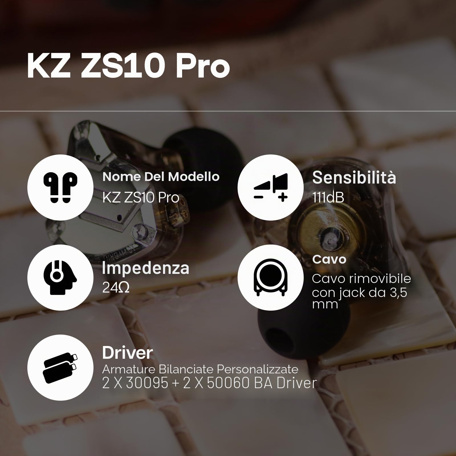 Linsoul KZ ZS10 Pro,In Ear Monitor con 4BA+1DD 5 Driver,Cuffie Cablate Hifi,Auricolari da Gaming con Mascherina in Acciaio Inossidabile,Cavo Staccabile per Musicisti(Senza Mic, Nero)