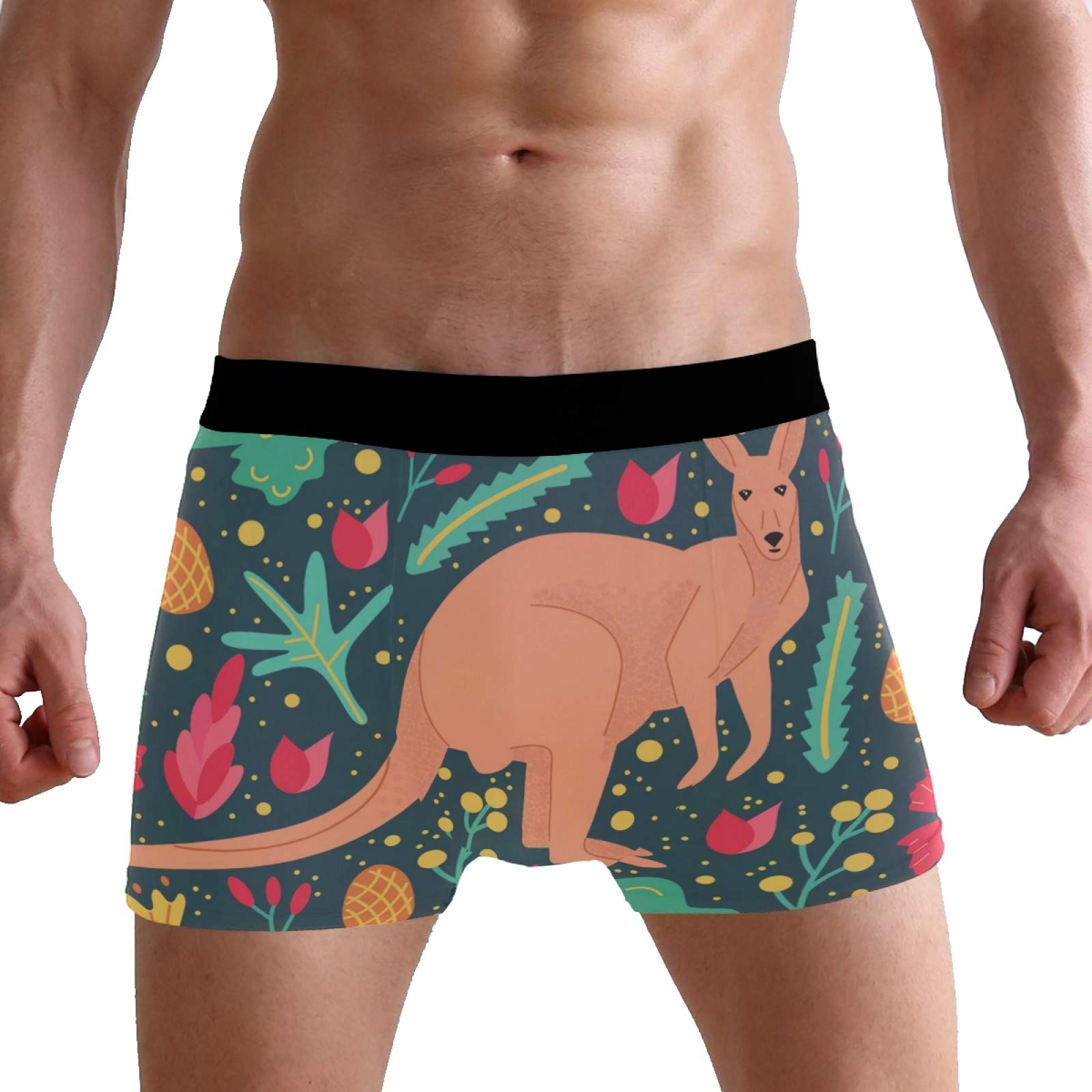 PUXUQU Mens Boxers Shorts Floral Flower Australian Animal Kangaroo Boxer Briefs Underwear for Men Boy