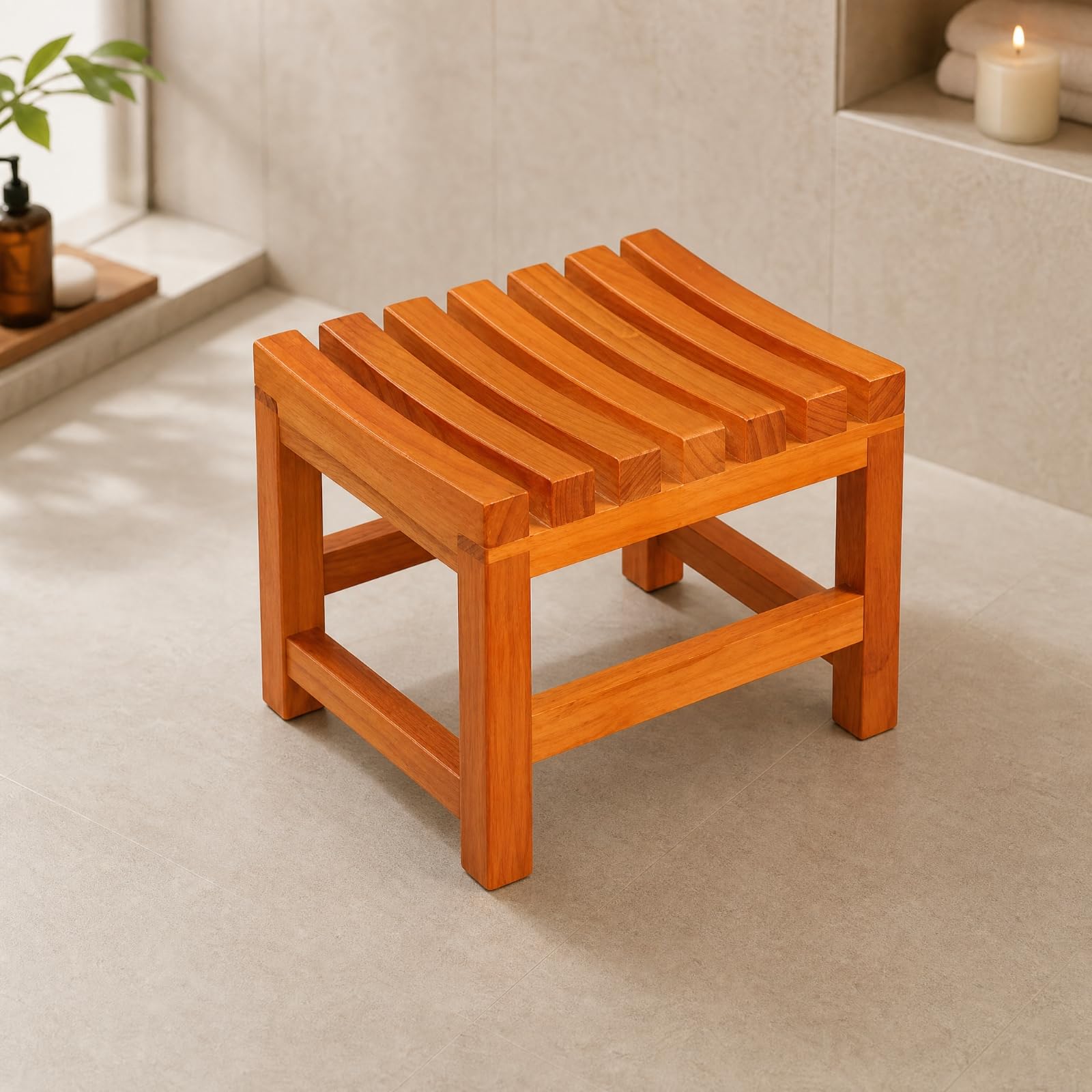 Sgabello con Seduta a Doghe Impermeabile Sgabello con Struttura Aperta e Rinforzi Antiscivolo Sedile da Doccia per Bagno, Toeletta Quotidiana, Begonia