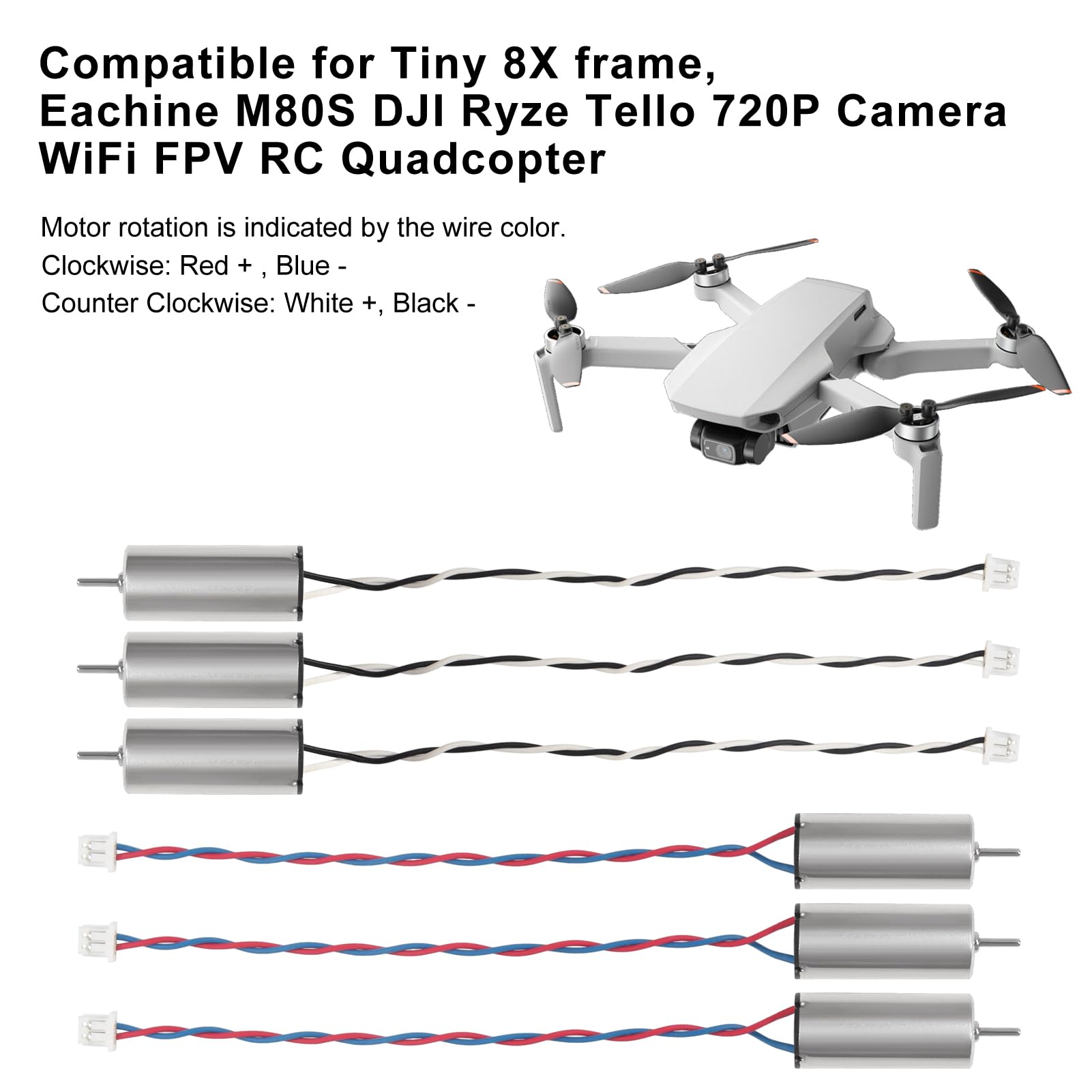 Coliao 6pcs 8520 Motor 8.5x20mm 15000KV Brushed Motors 4CW 4CCW Coreless Motor Mini DC Motors with JST-1.25 Connector for DIY Micro Quadcopter RC Drone