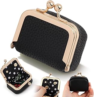 Mini Jewelry Travel Case, Portable Vintage-inspired Small Travel Jewelry Case with Kiss Lock, Leather Mini Coin Purse for Women for Earrings, Rings, Necklace, Bracelet, Coin (COLOR:Black)