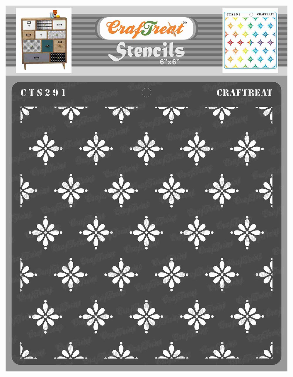 CrafTreat Stencil - Doting Daisies - Reusable Painting Template for Journal Home Decor Crafting DIY Albums Scrapbook Decoration and Printing on Paper Floor Wall Tile Wood 6x6 inches