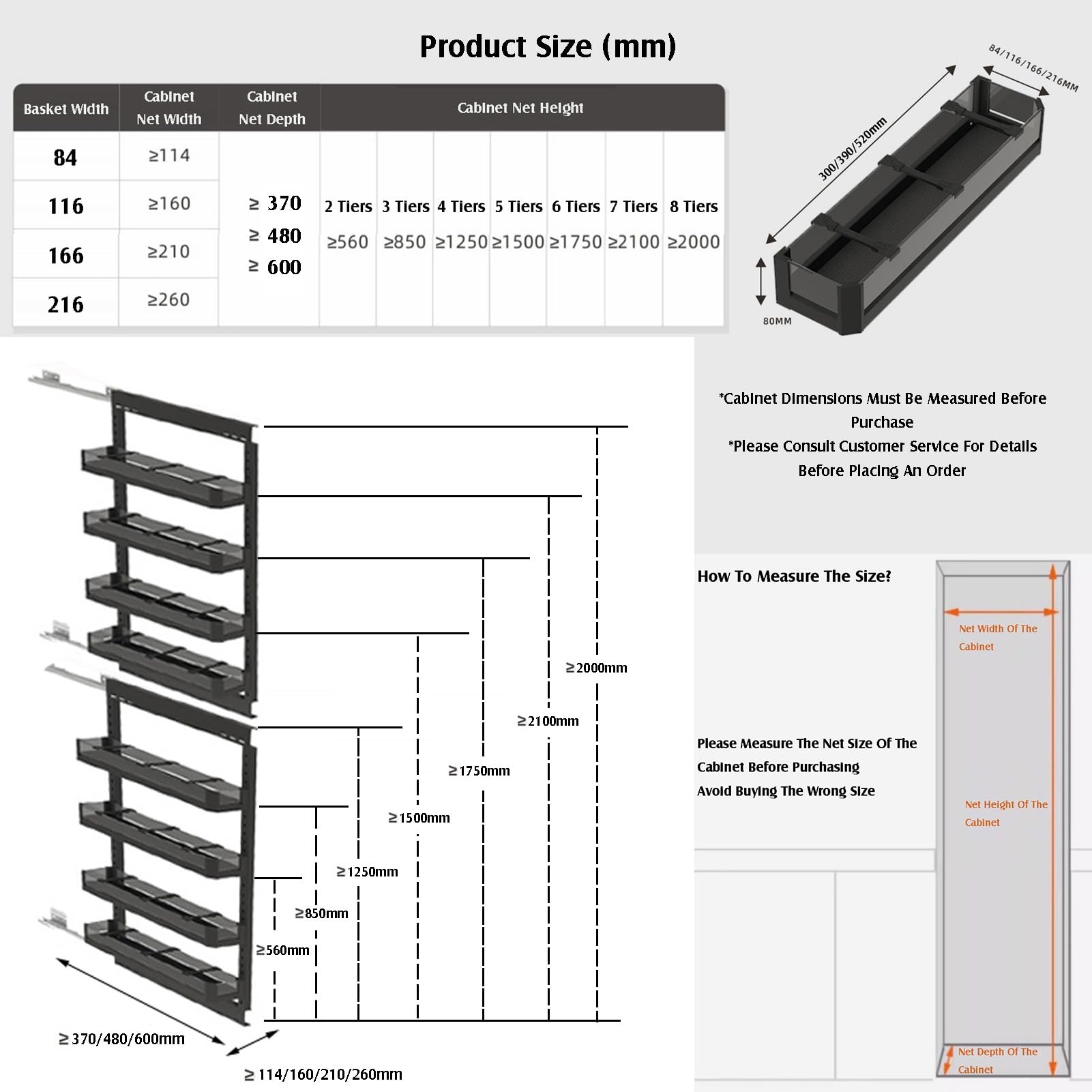 Armadio regolabile estraibile per spazi stretti a 2 livelli con spaziatura regolabile, ideale per frigorifero e forno, dimensioni 114 x 370 cm