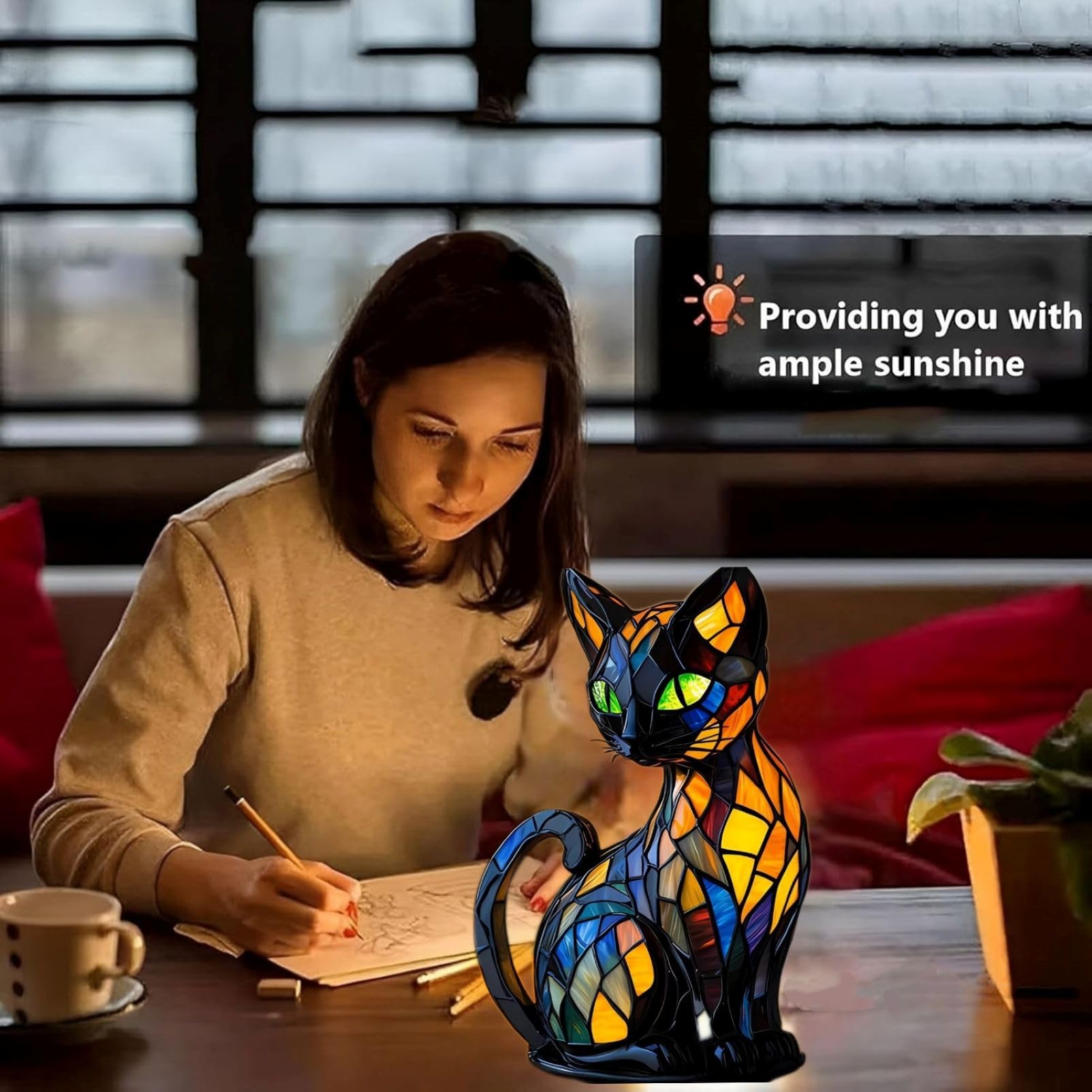 Xugenxes Cat Lamp,2025 New Series Art Desk Lamp, Dyed Resin Vintage Cat Lamp, Resin Bedside Table Lamp, Cute Pet Cat Theme LED Desk Lamp, for Bedroom, Warm Animal Night Light, Home Decor & Gift(A)