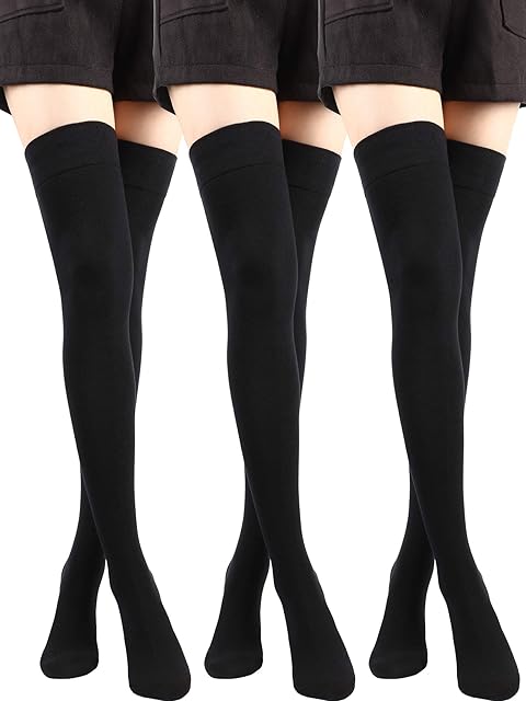 3 Pairs Thigh High Socks Over The Knee Socks for Women Boot Sock Winter Leg Warmer High Stocking Long Knit, Medium