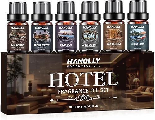 Set de regalo de aceites difusores de hotel, 6 x 0.3 fl oz, juego de aceites esenciales de lujo para difusor, fabricación de velas, My Route, Serene