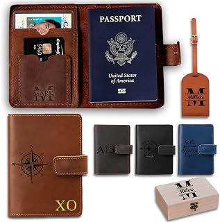 UIDMEN Personalized Genuine Leather Passport Holder, Travel Passport Wallet, Custom Engraving Name, Travel Documents Organizer Protector, Gifts for Dad, Husband, Boyfriend, Travel Enthusiasts