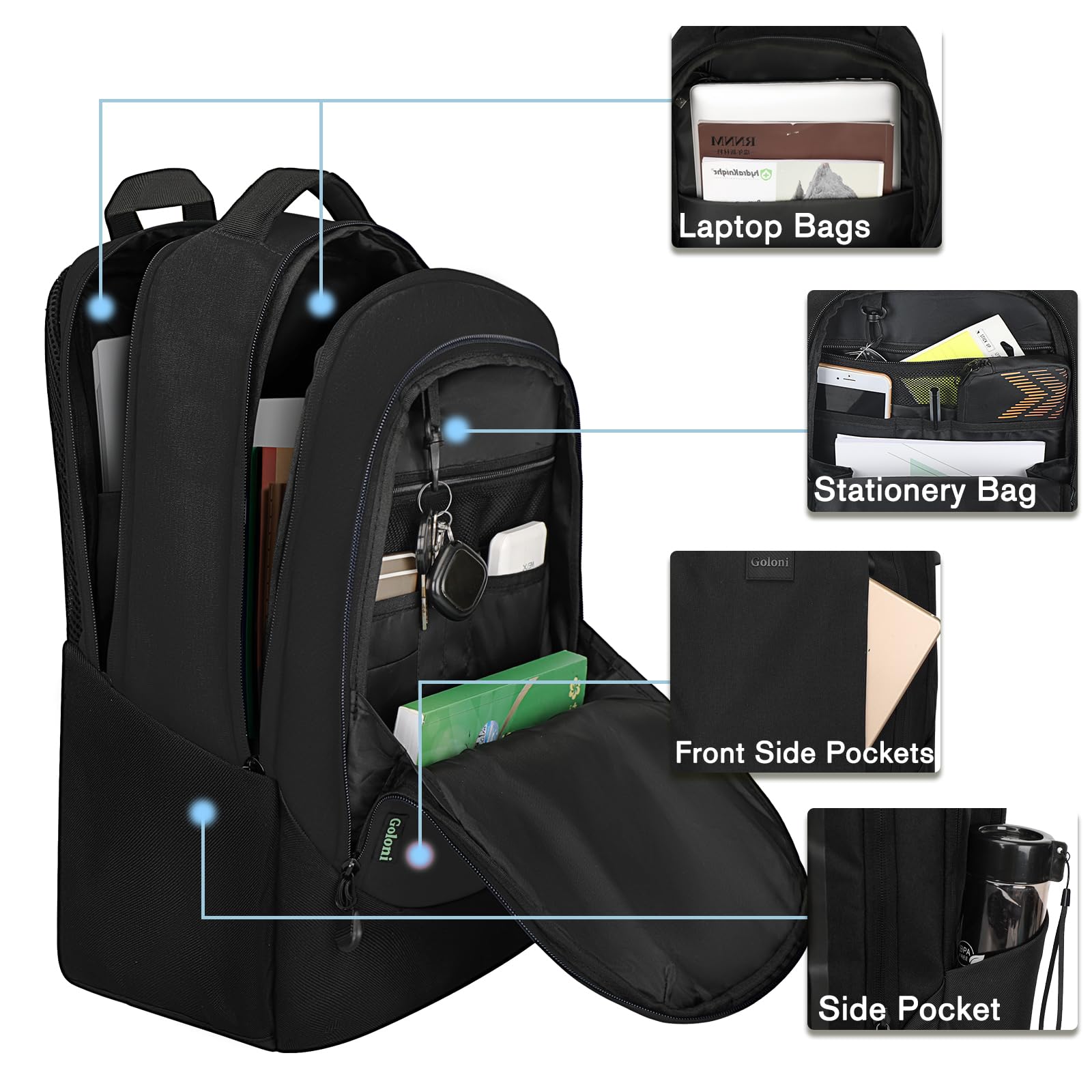 Goloni Zaino leggero e casual per computer portatile, borsa da viaggio classica, con porta di ricarica USB, per uomini e donne