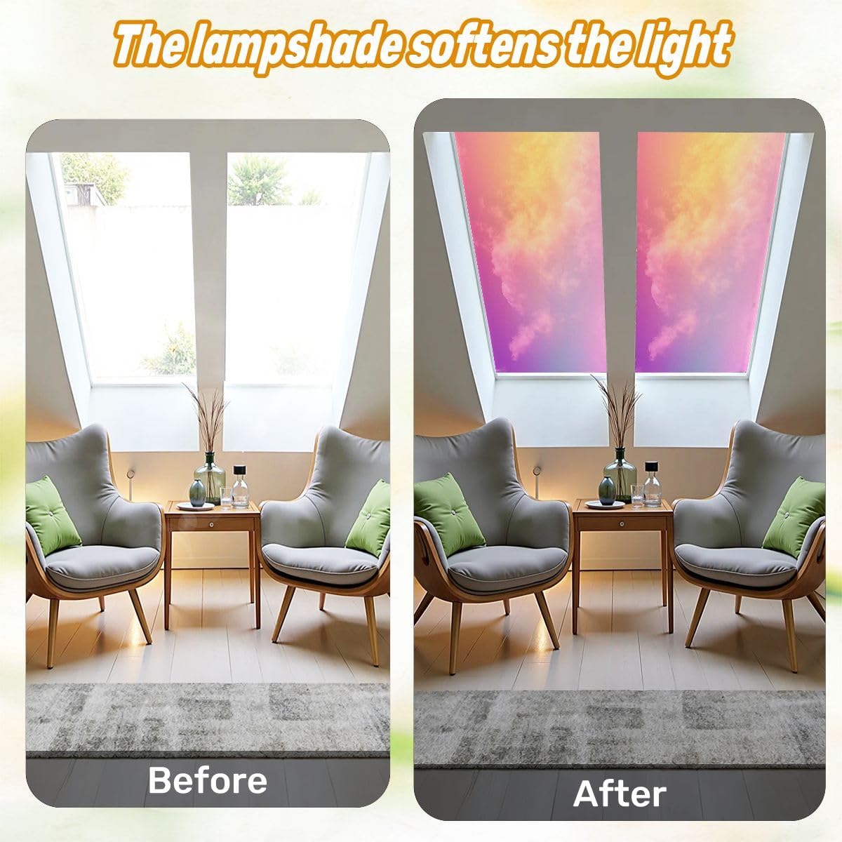 Fluorescent Light Covers for Ceiling Lights Beauty sweet pastel soft pink fluffy clouds sky multi color rainbow Easy to Install Magnetic Light Filter for Classroom Office Hospitals School Home Decor